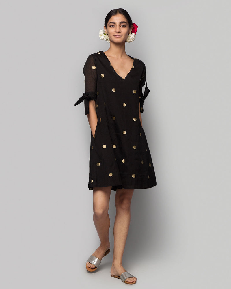 Naos Chanderi A-line Dress - Black & Gold