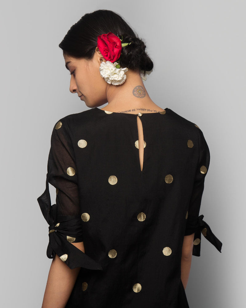 Naos Chanderi A-line Dress - Black & Gold