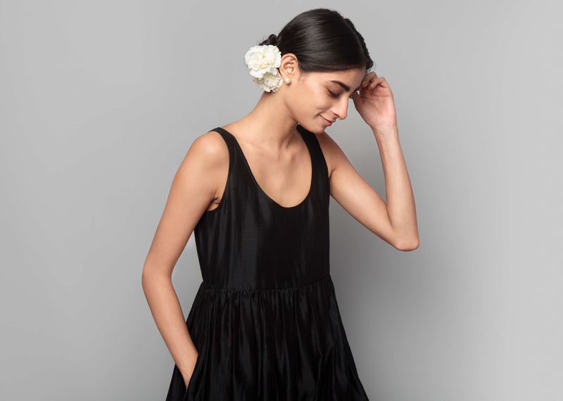Ashwani Chanderi Dress - Black