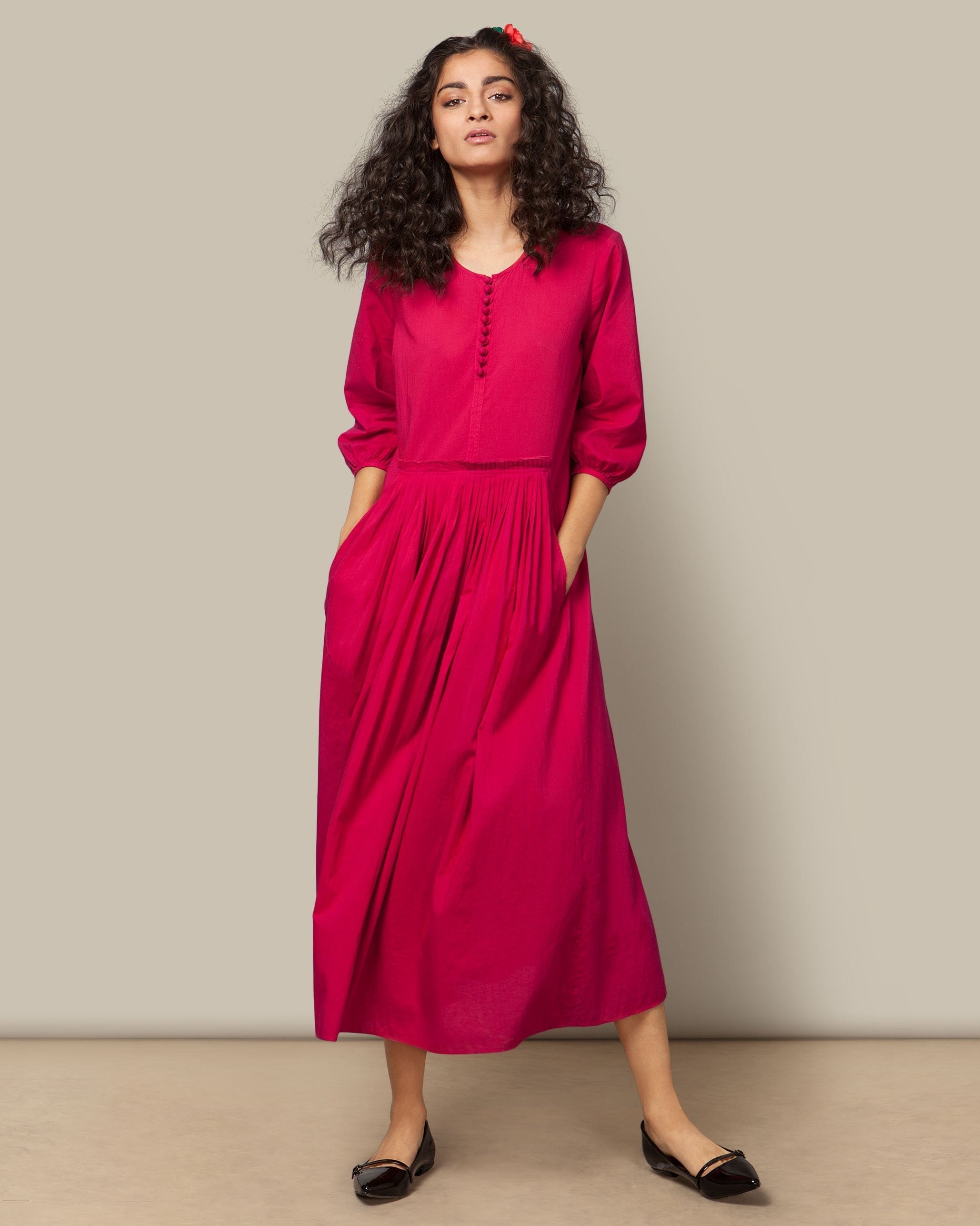 Pleated Waist Kurta - Fuchsia