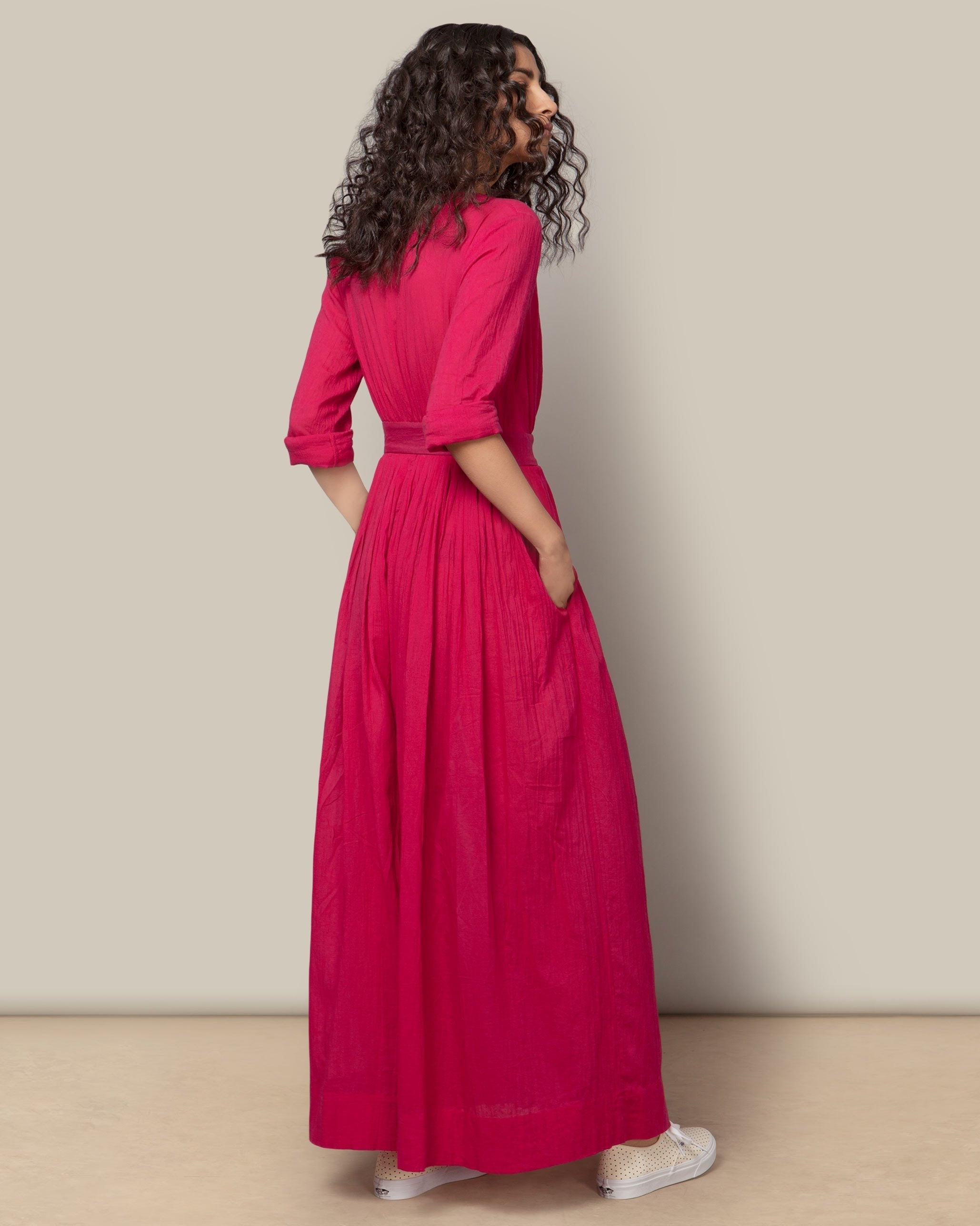 Pleated Wrap Dress - Fuchsia