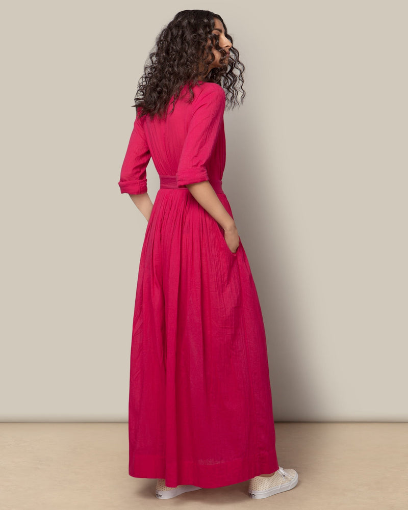 Pleated Wrap Dress - Fuchsia