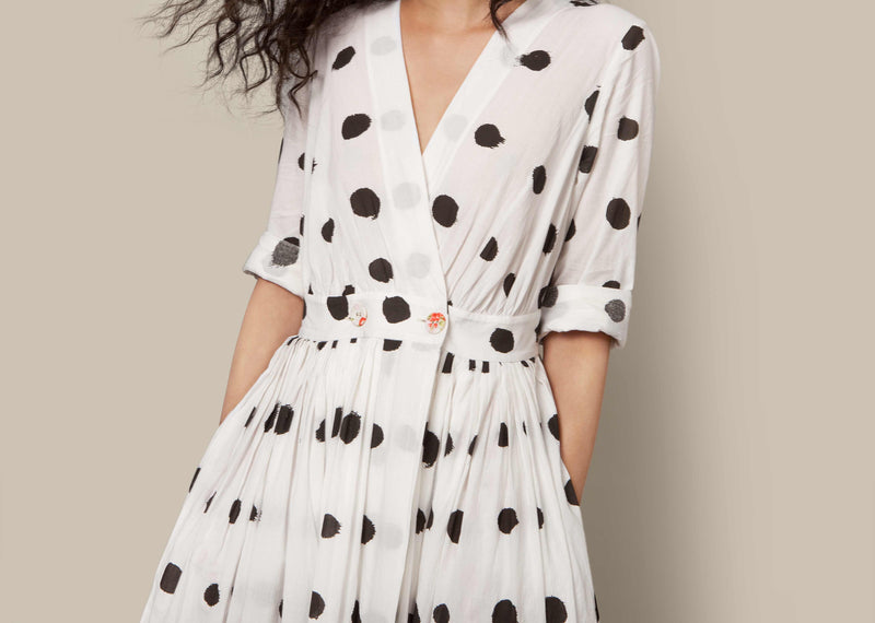 Pleated Wrap Dress - Polka