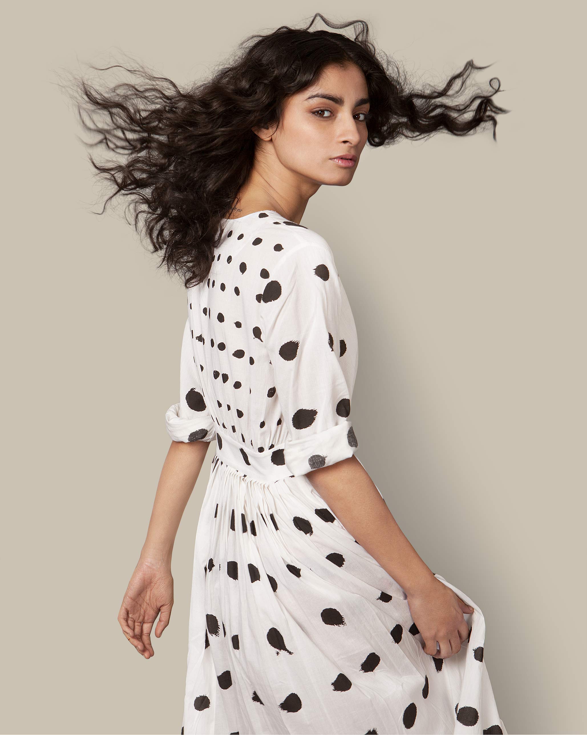 Pleated Wrap Dress - Polka