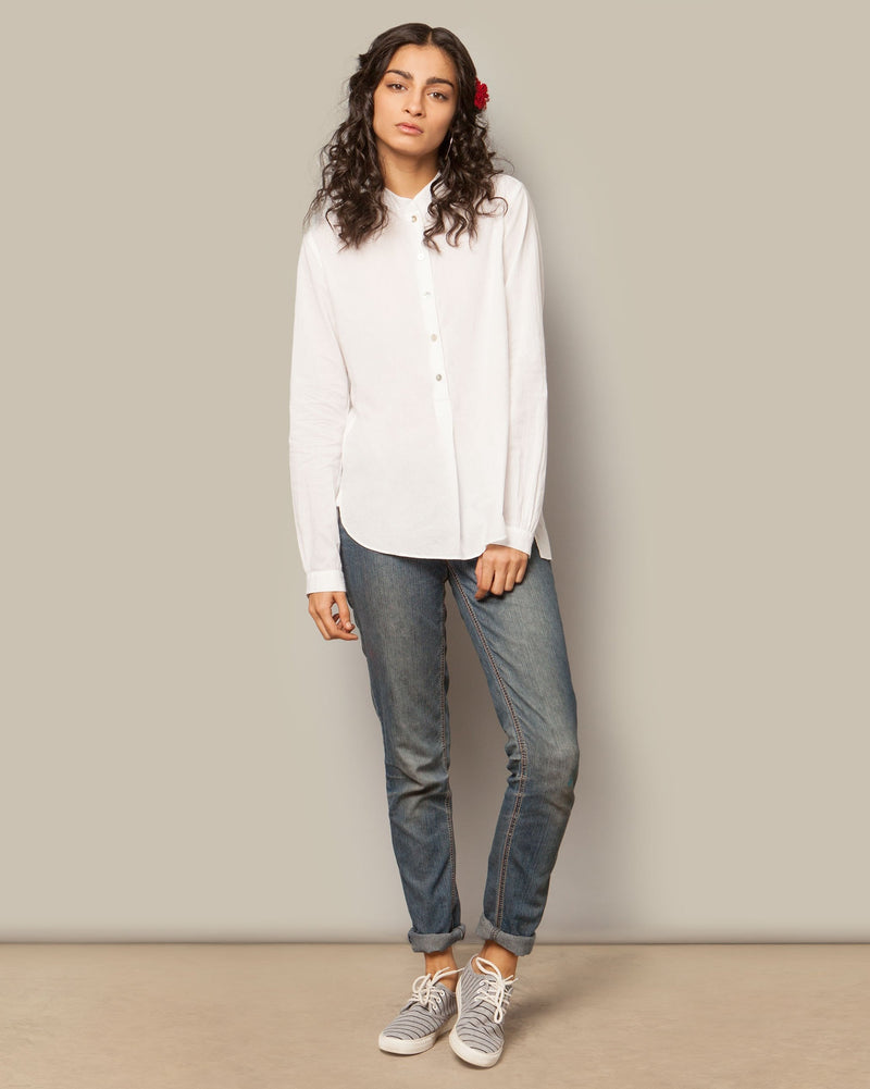Mandarin Collar Top - White