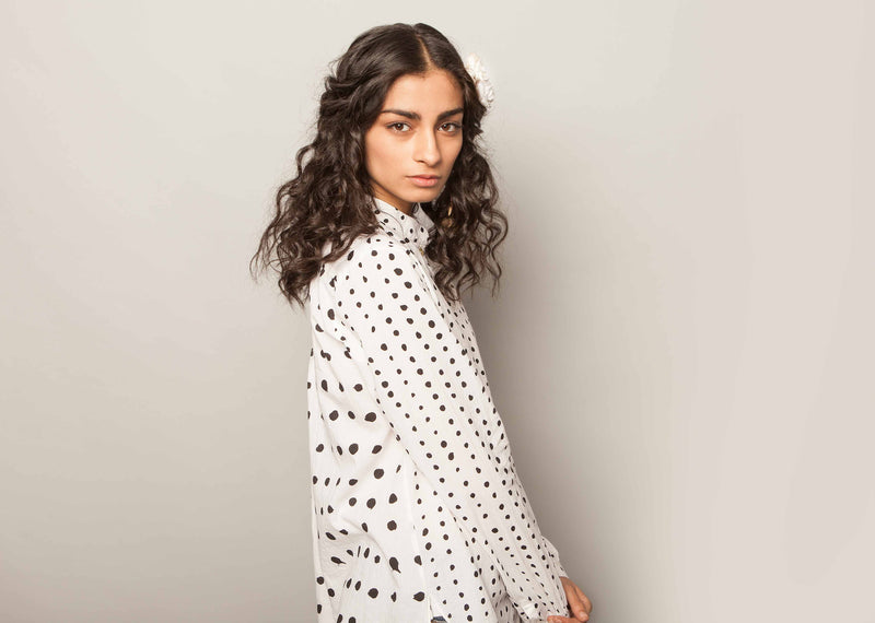 Mandarin Collar Top - Polka dot