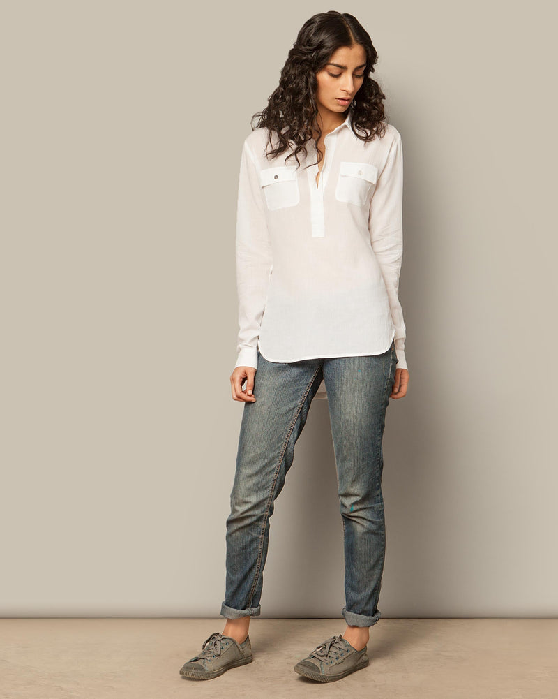 Open Collar Top - White