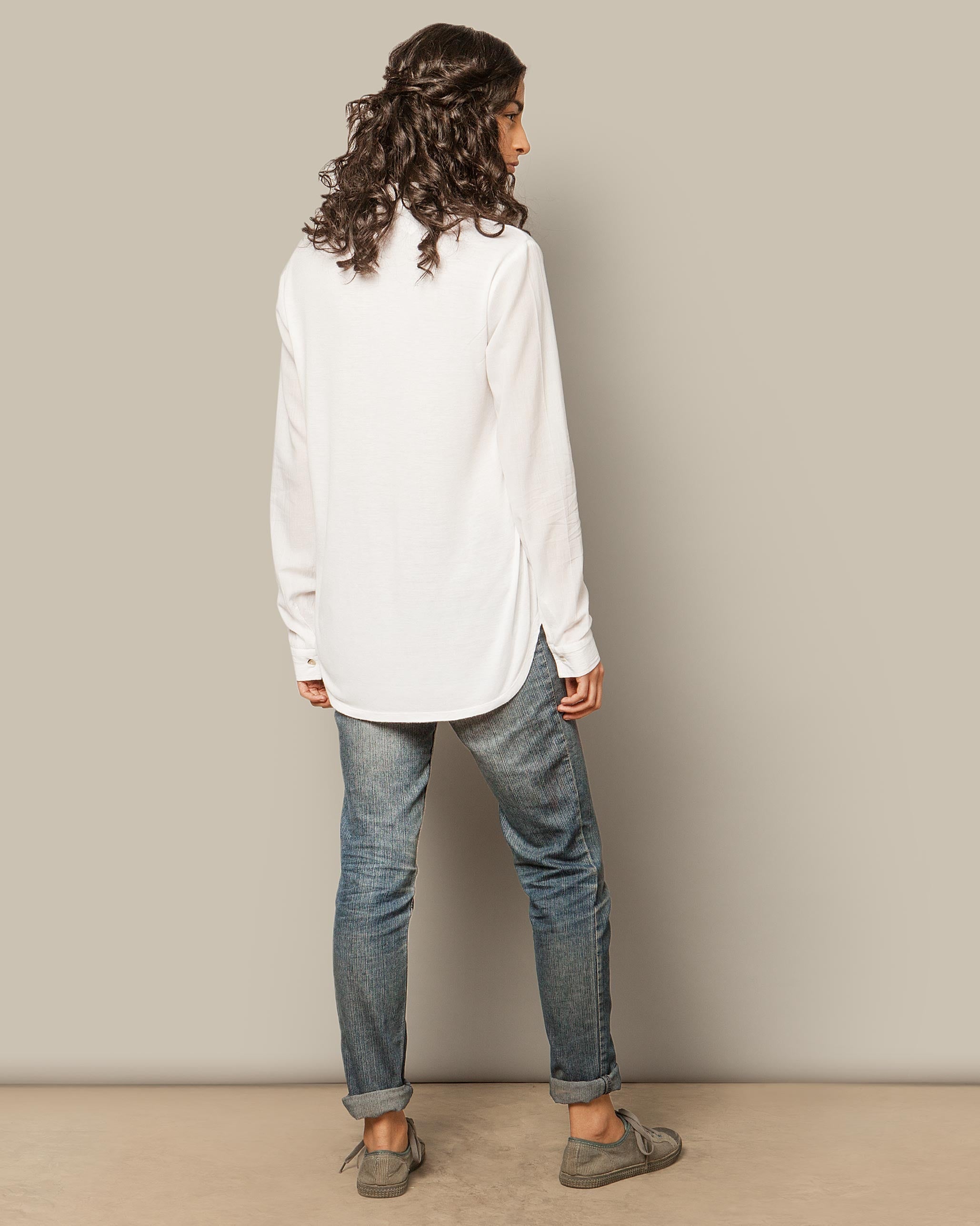 Open Collar Top - White
