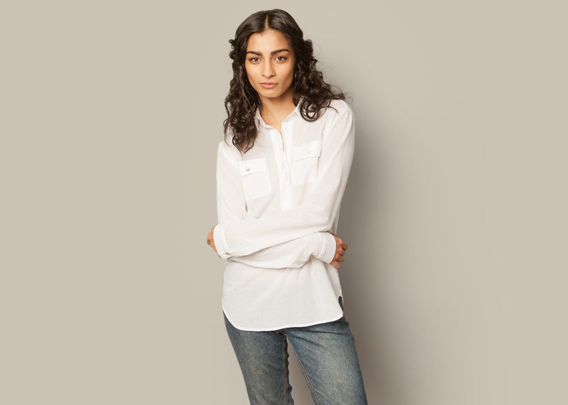 Open Collar Top - White