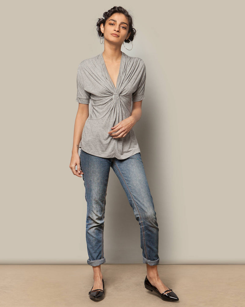 Gathered Jersey Top - Soft Grey