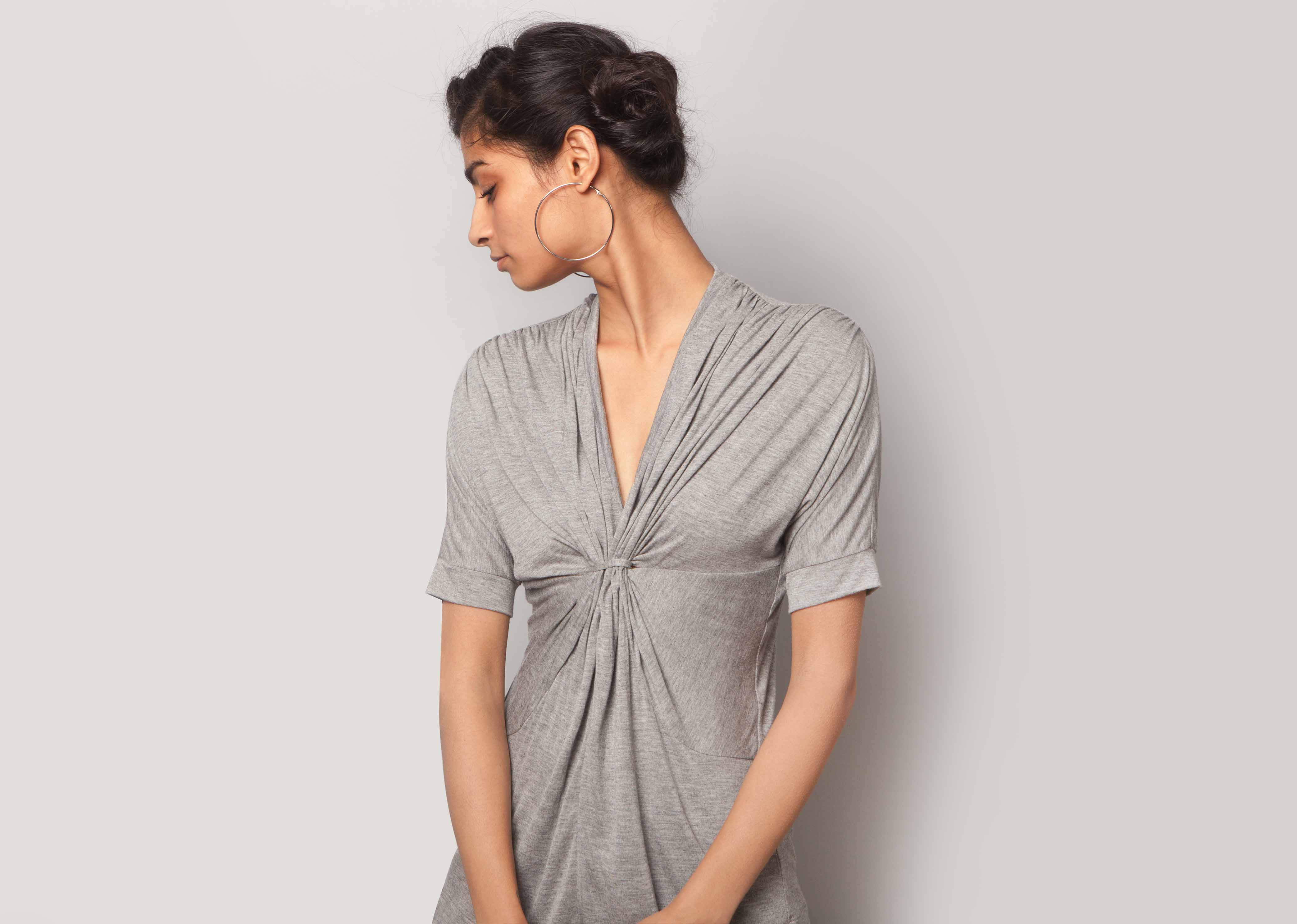 Gathered Jersey Top - Soft Grey
