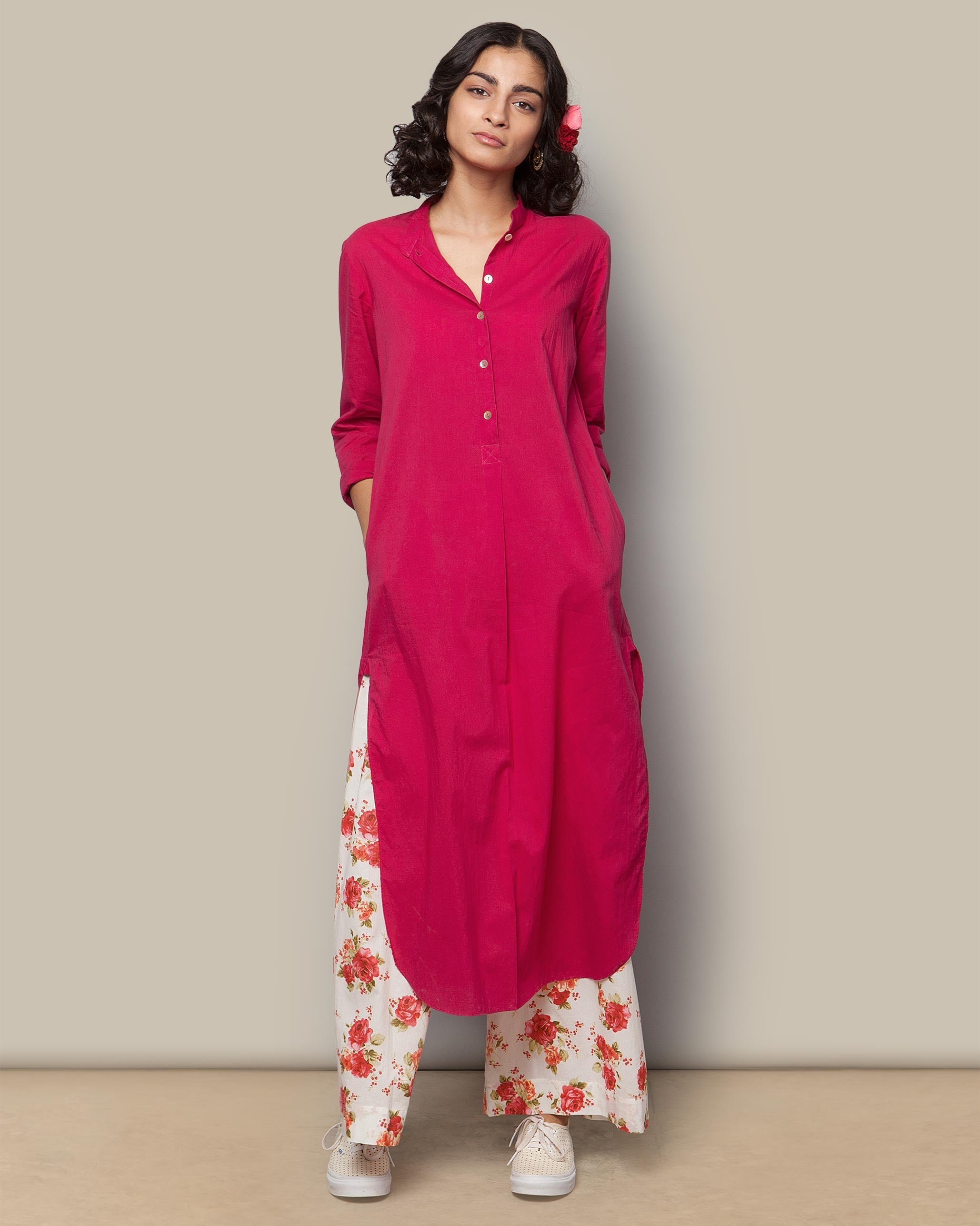 Basic Long Kurta - Fuchsia