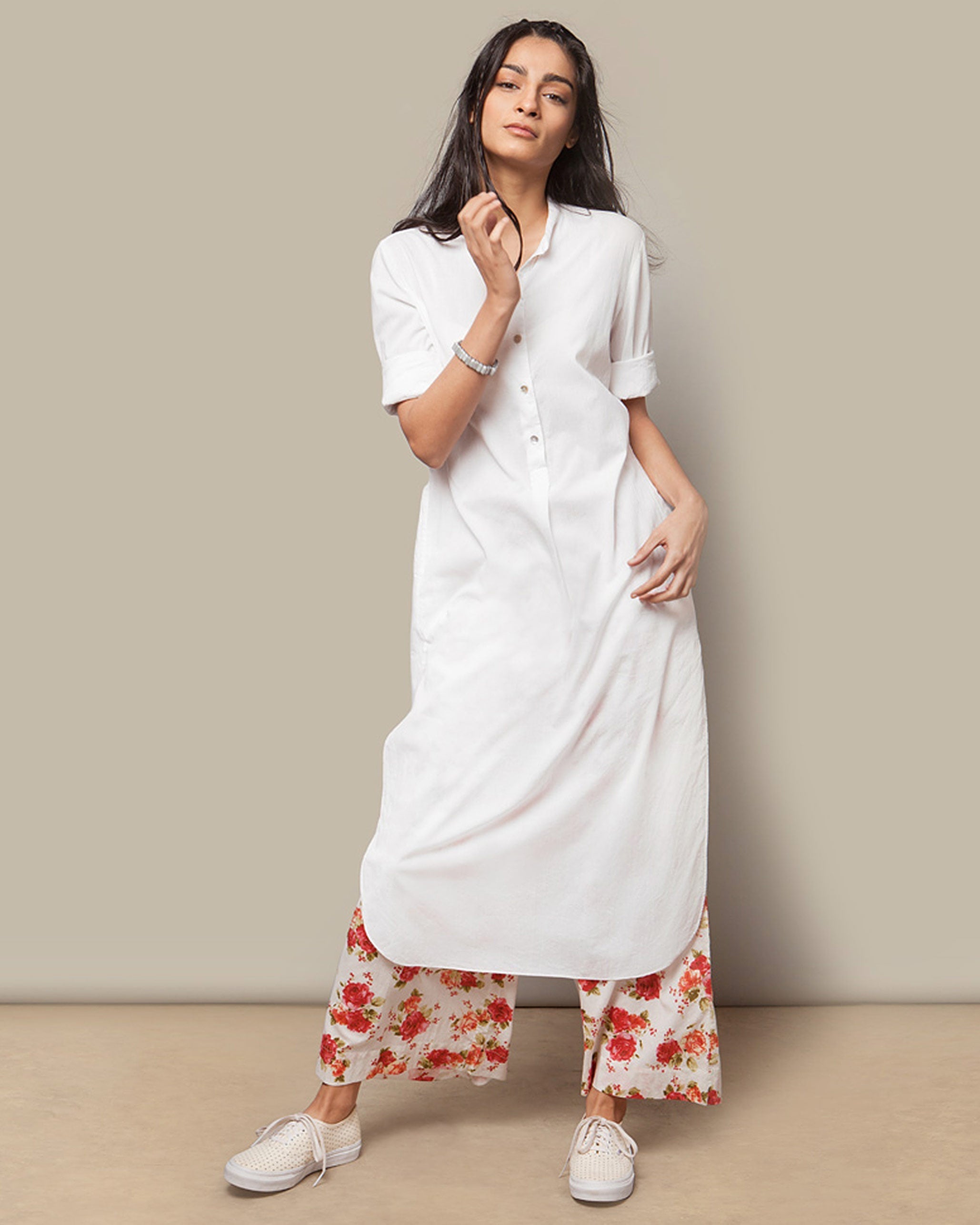 Basic Long Kurta - White