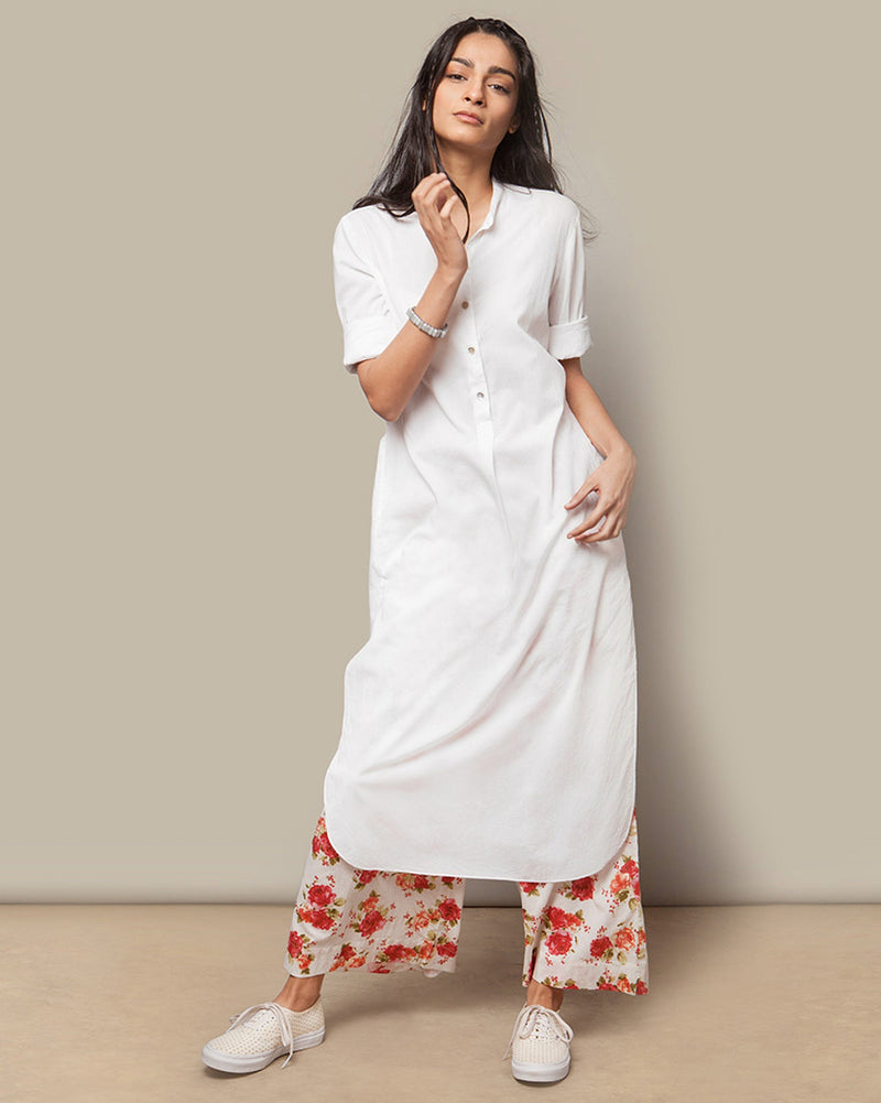Basic Long Kurta - White