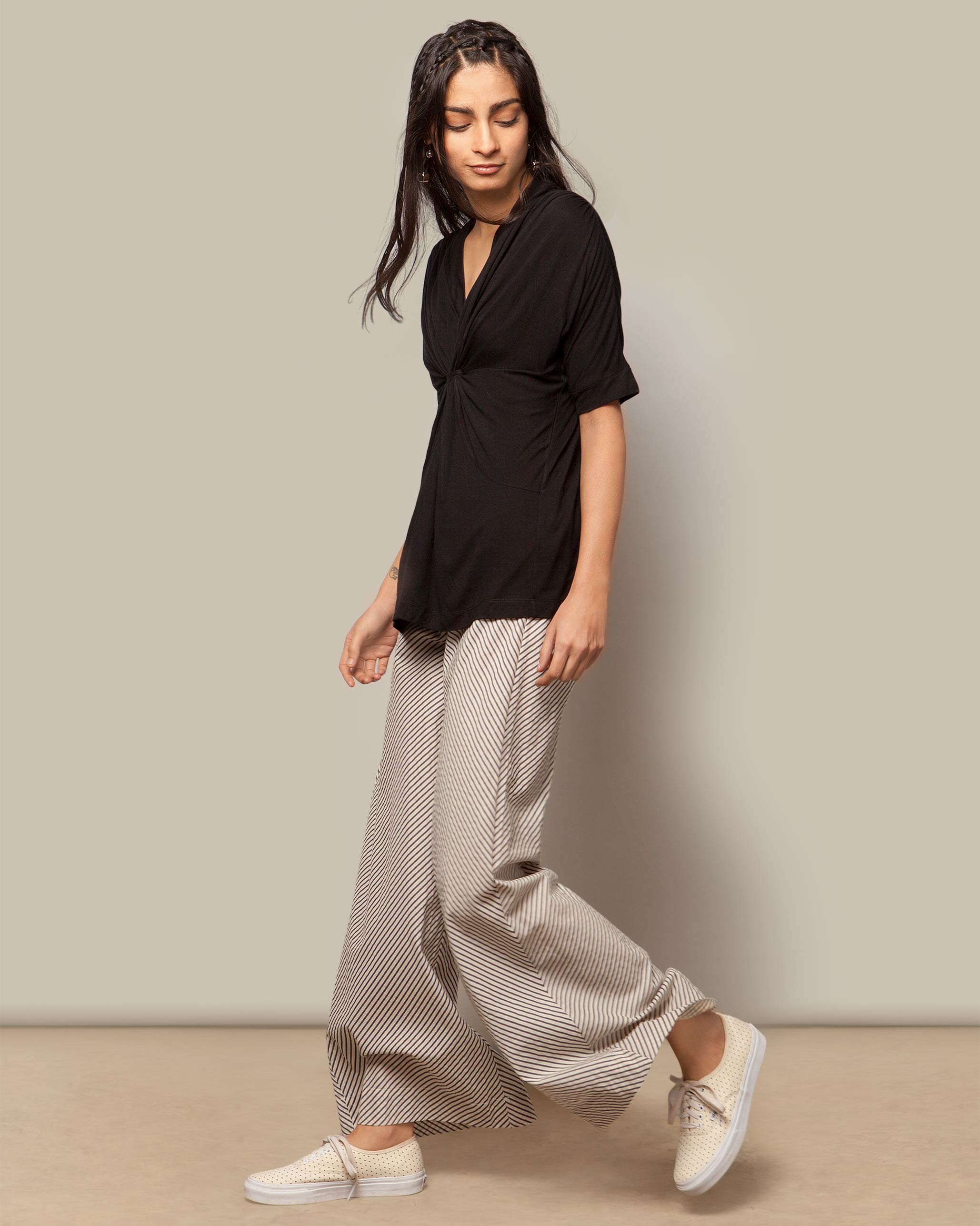 Gathered Jersey Top - Black