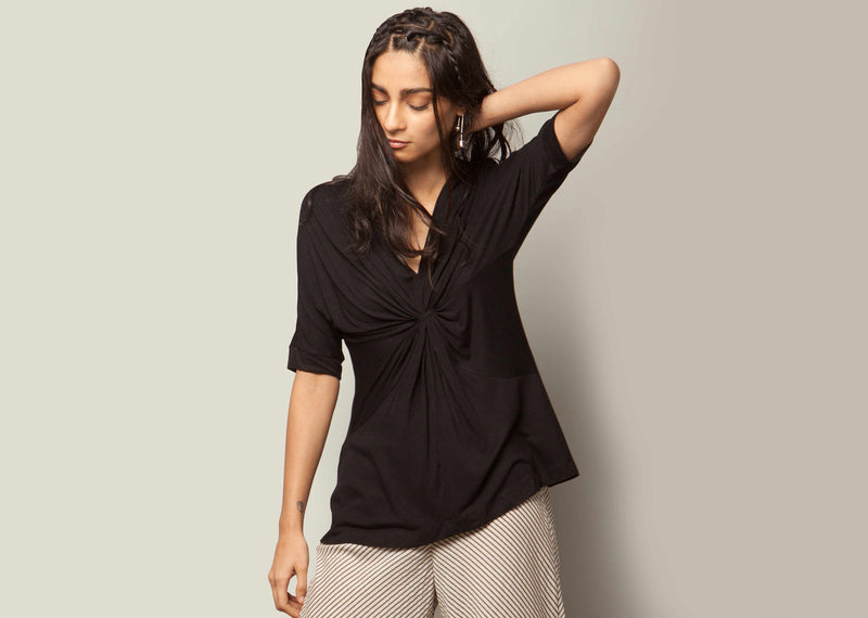 Gathered Jersey Top - Black