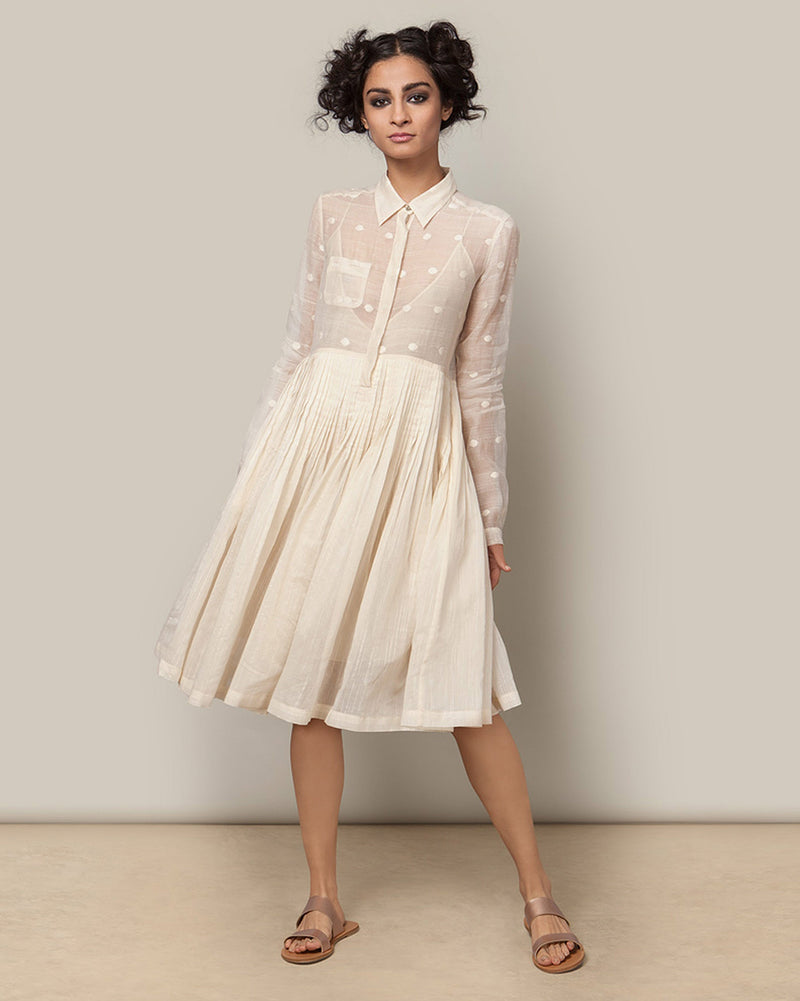 Chanderi Shirt Dress - Ivory