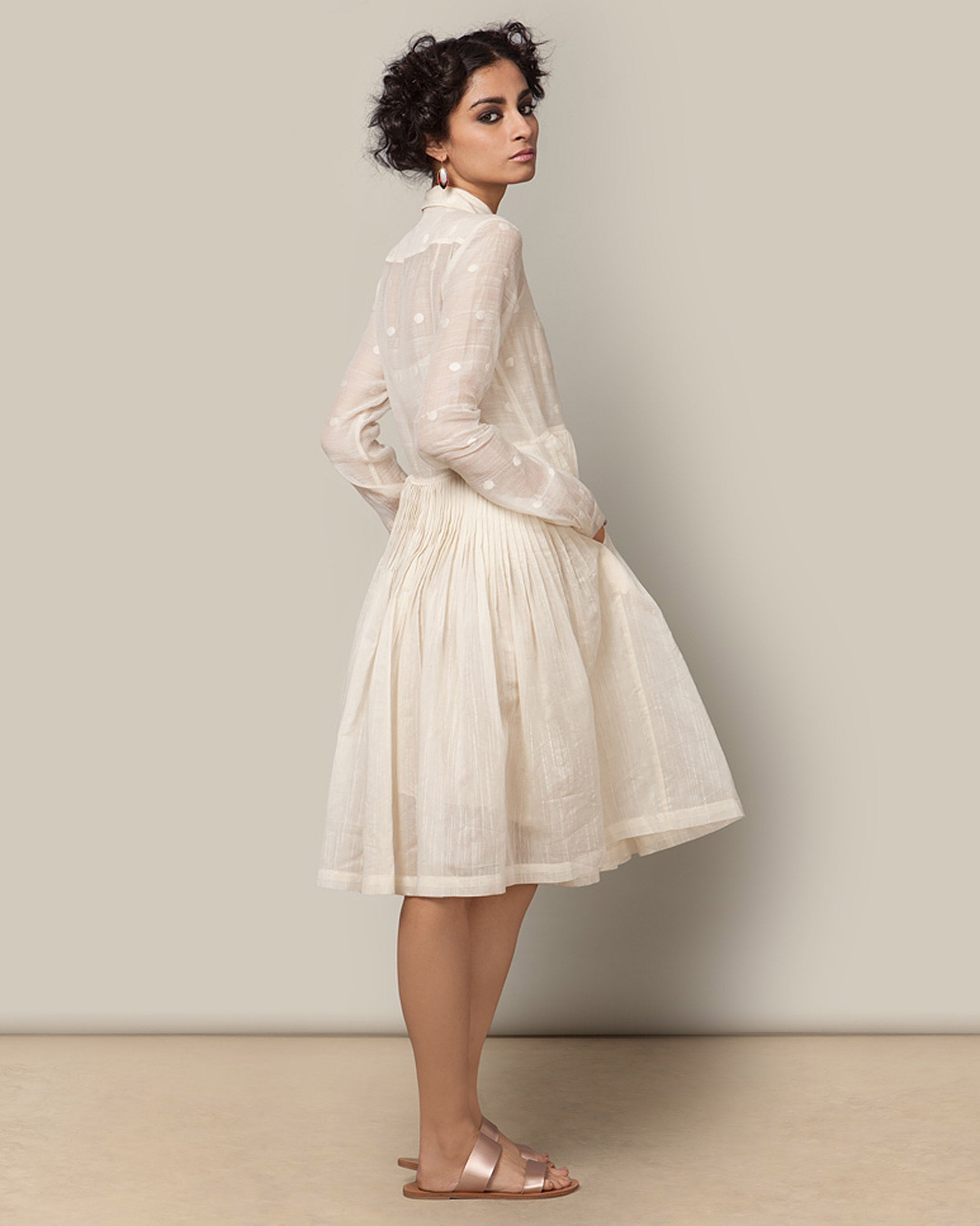 Chanderi Shirt Dress - Ivory