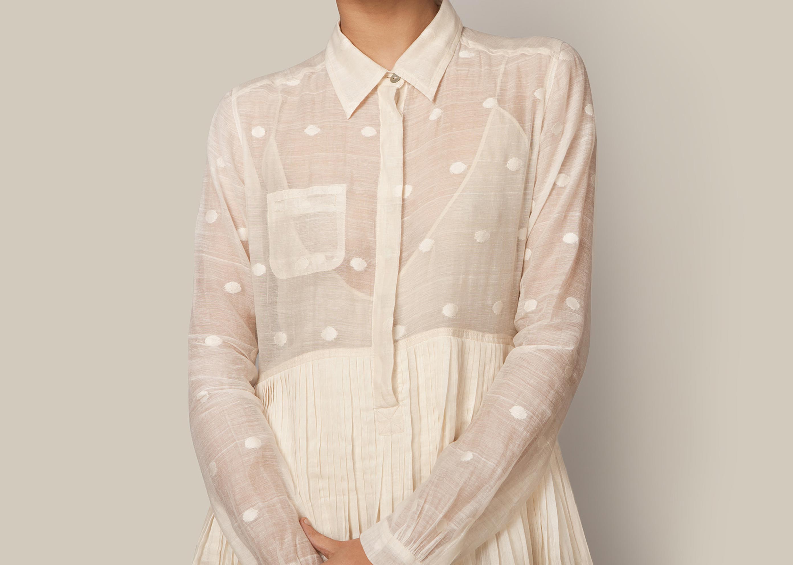 Chanderi Shirt Dress - Ivory