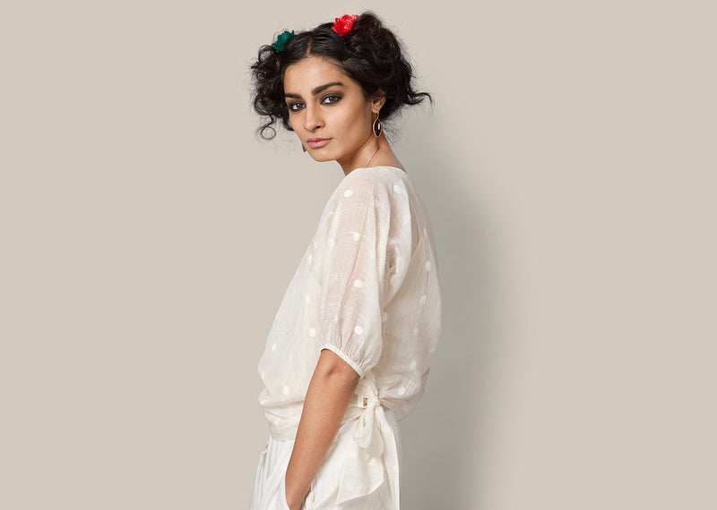 Chanderi Tie Top - Ivory