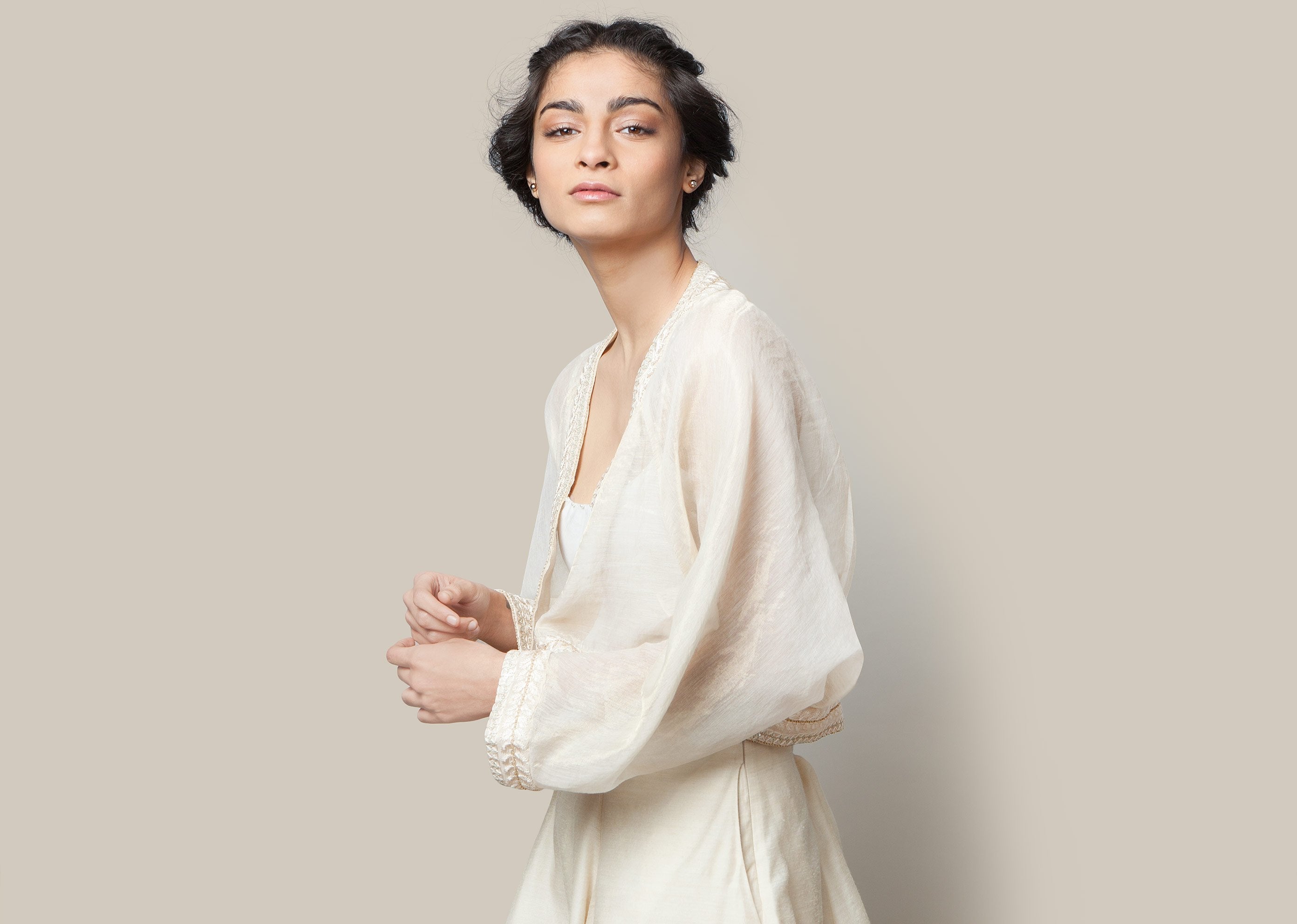 Embroidered Chanderi Jacket - Gold