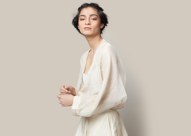 Embroidered Chanderi Jacket - Gold