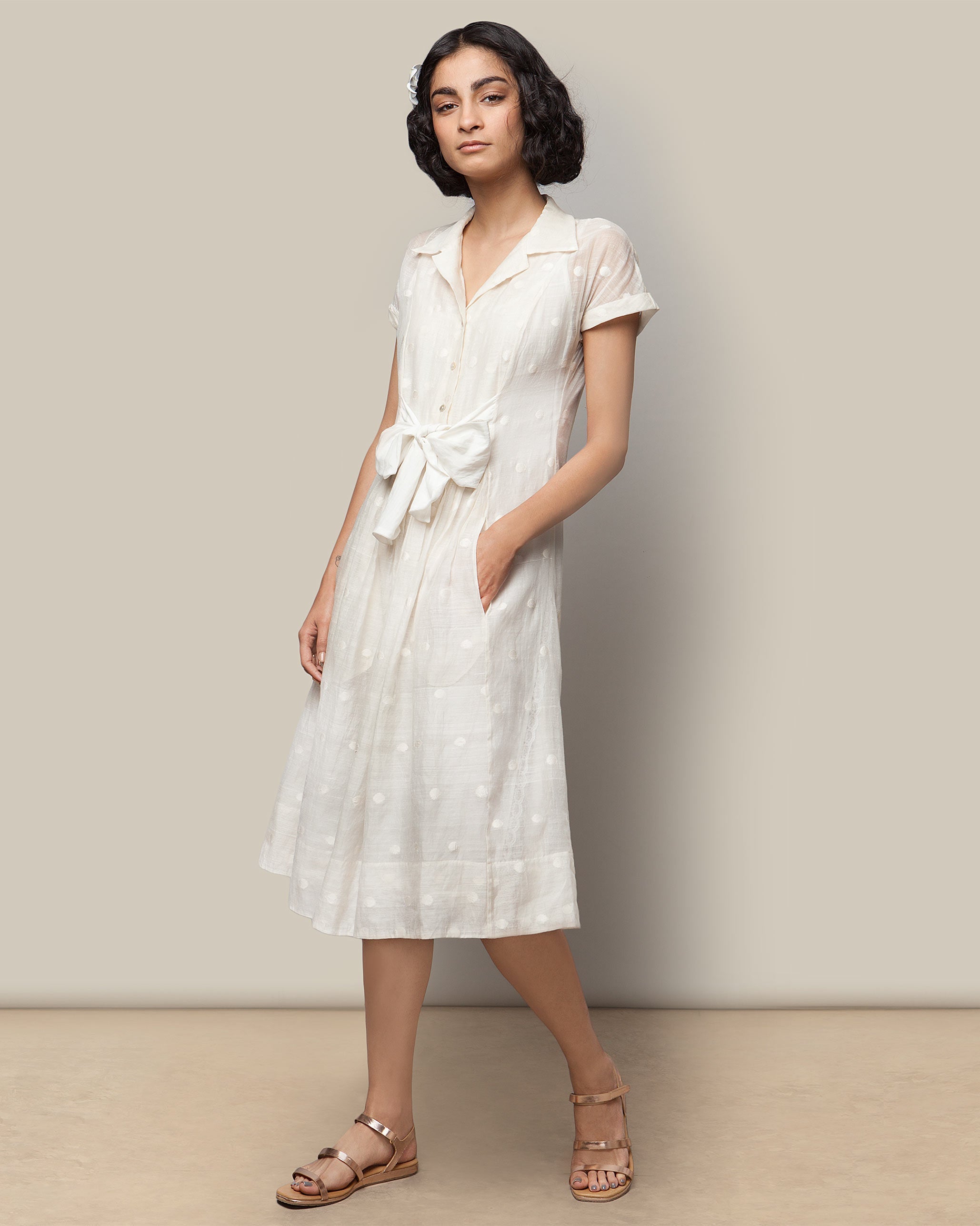 Chanderi Tie Dress - Ivory