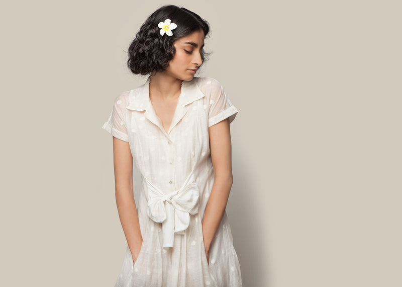 Chanderi Tie Dress - Ivory