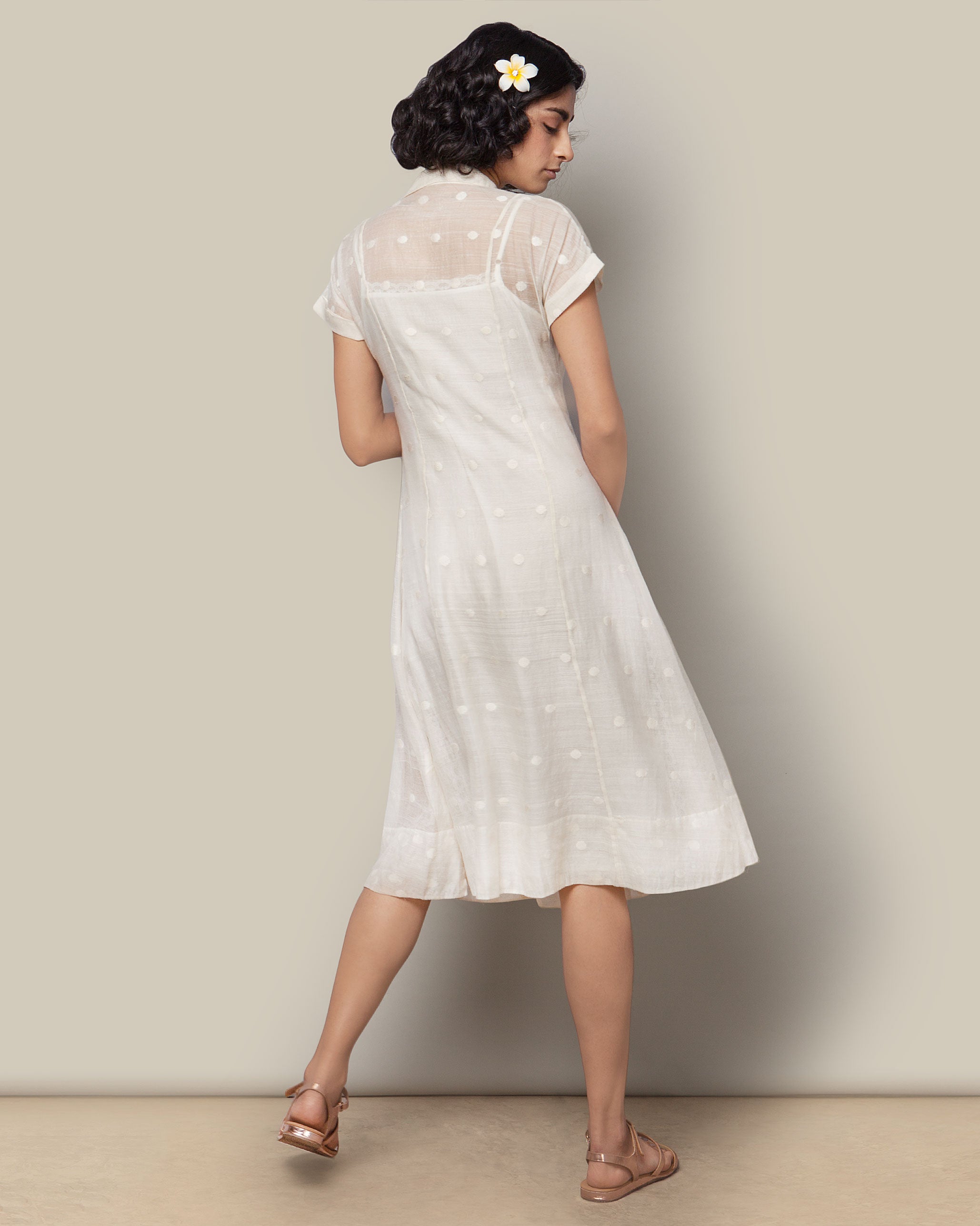 Chanderi Tie Dress - Ivory