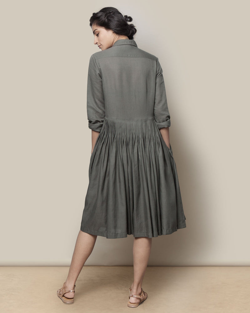 Pleated Shirt Dress - Charcoal