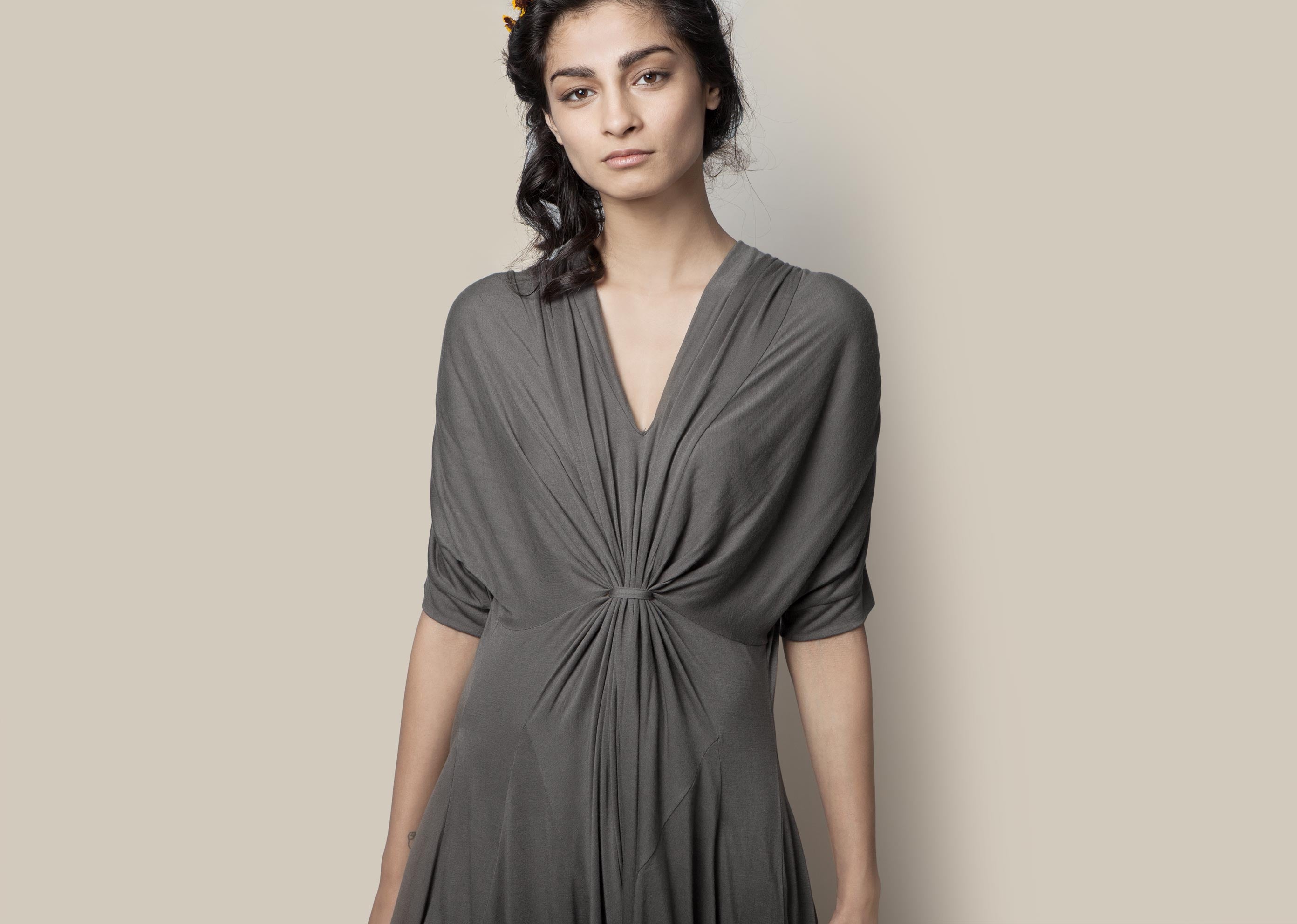 Front Knot Dress - Charcoal
