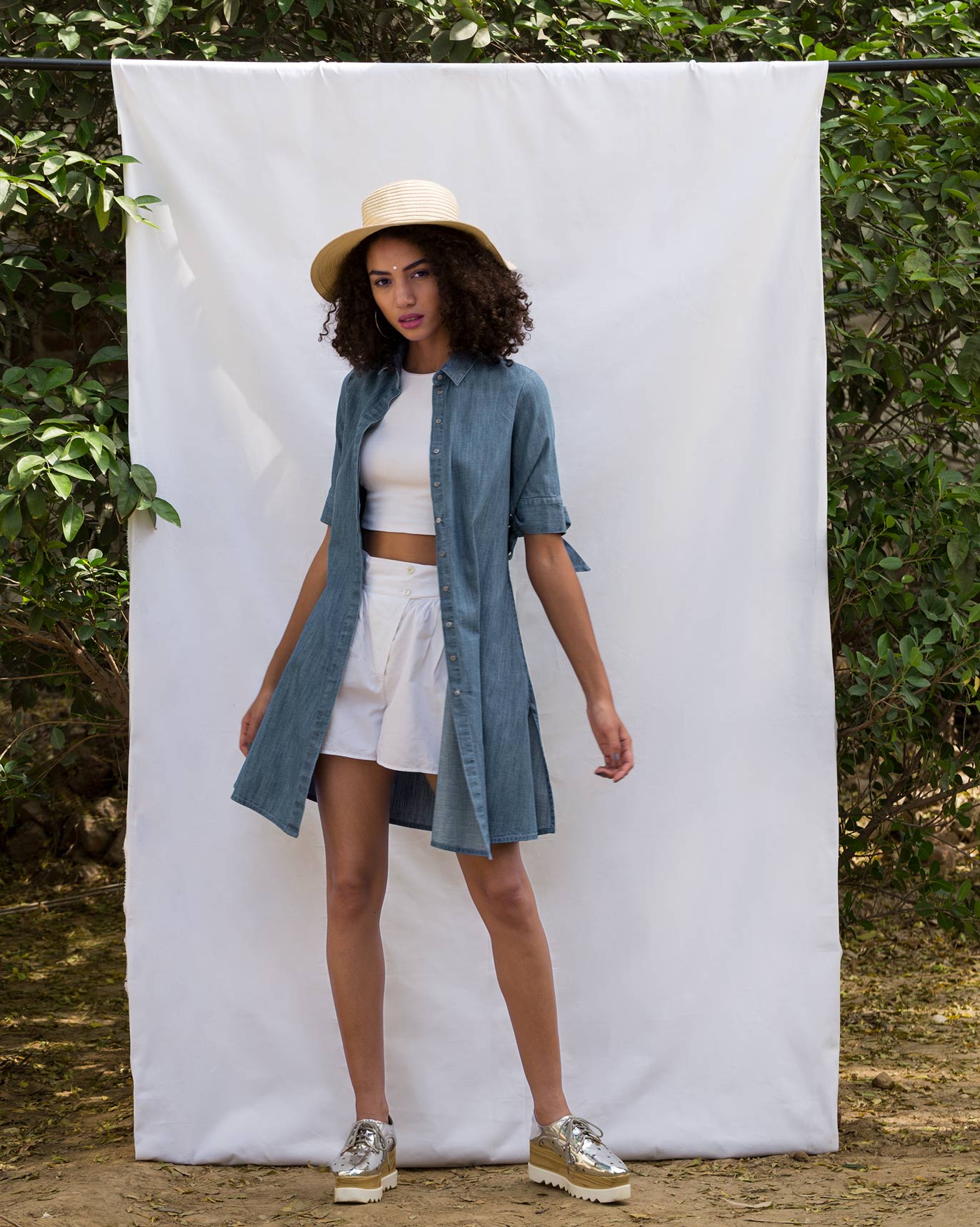 Bow Tie Shift Dress - Denim