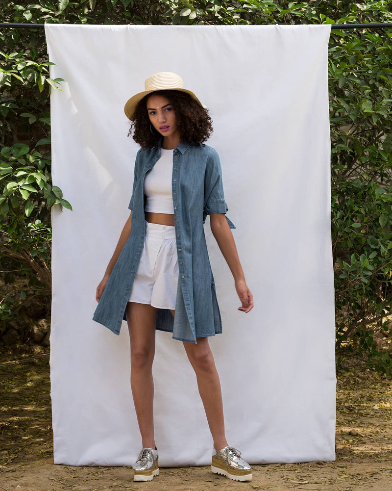Bow Tie Shift Dress - Denim