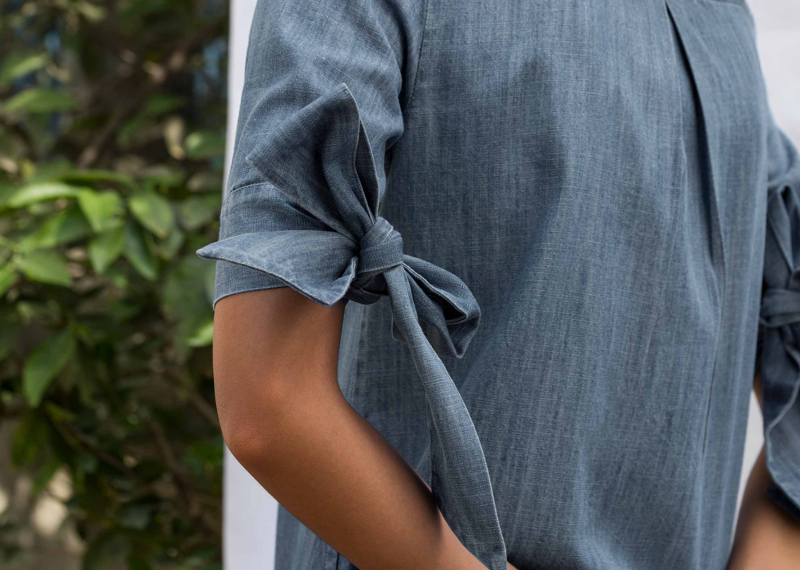 Bow Tie Shift Dress - Denim