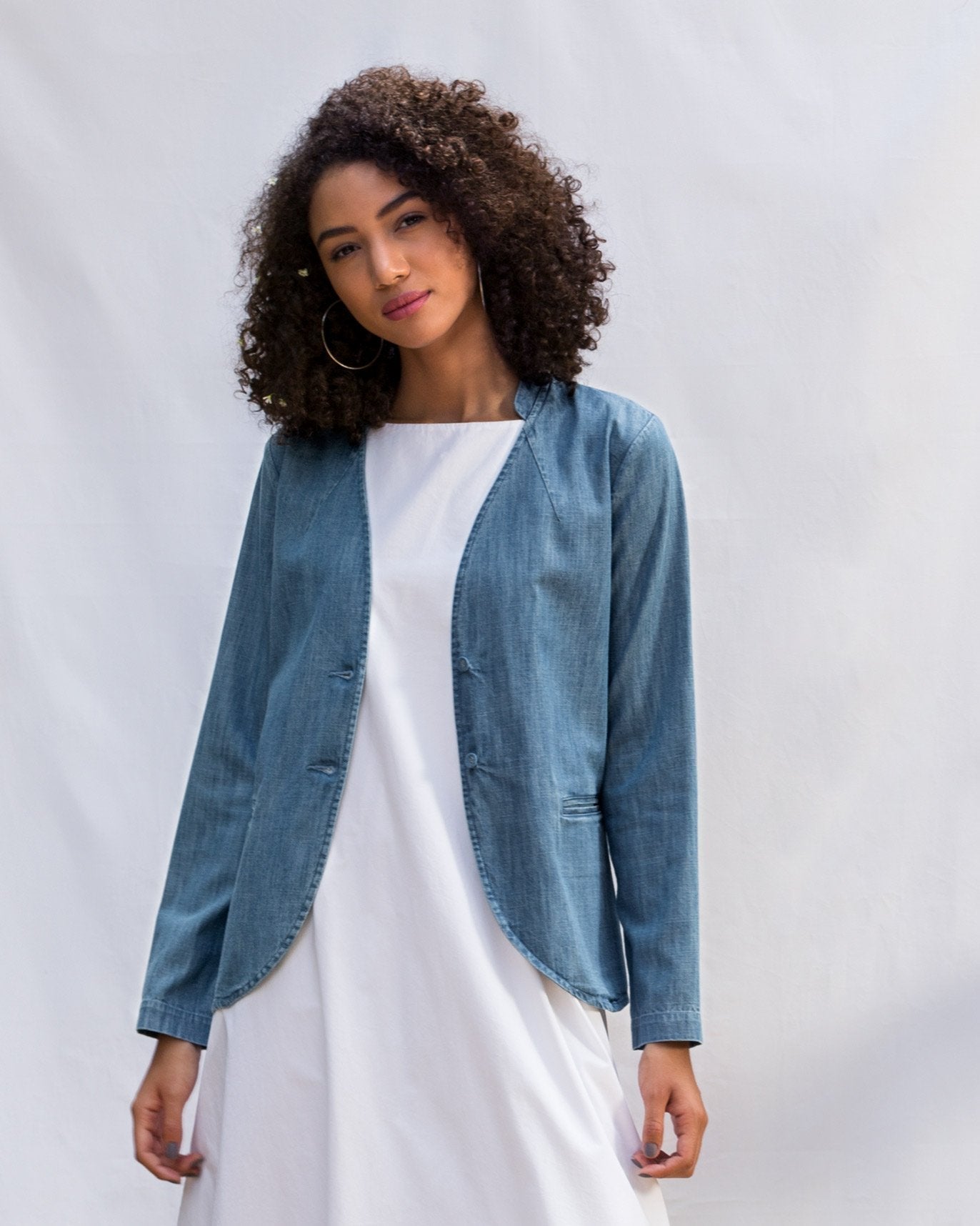 Mandarin Collar Jacket - Denim