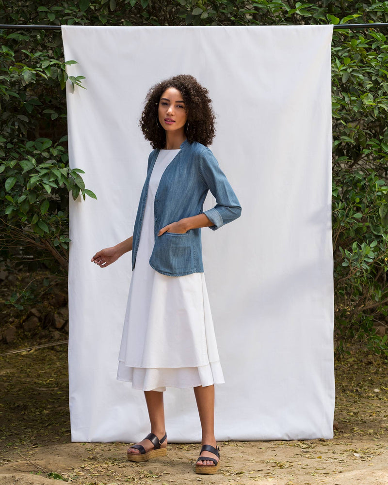 Mandarin Collar Jacket - Denim