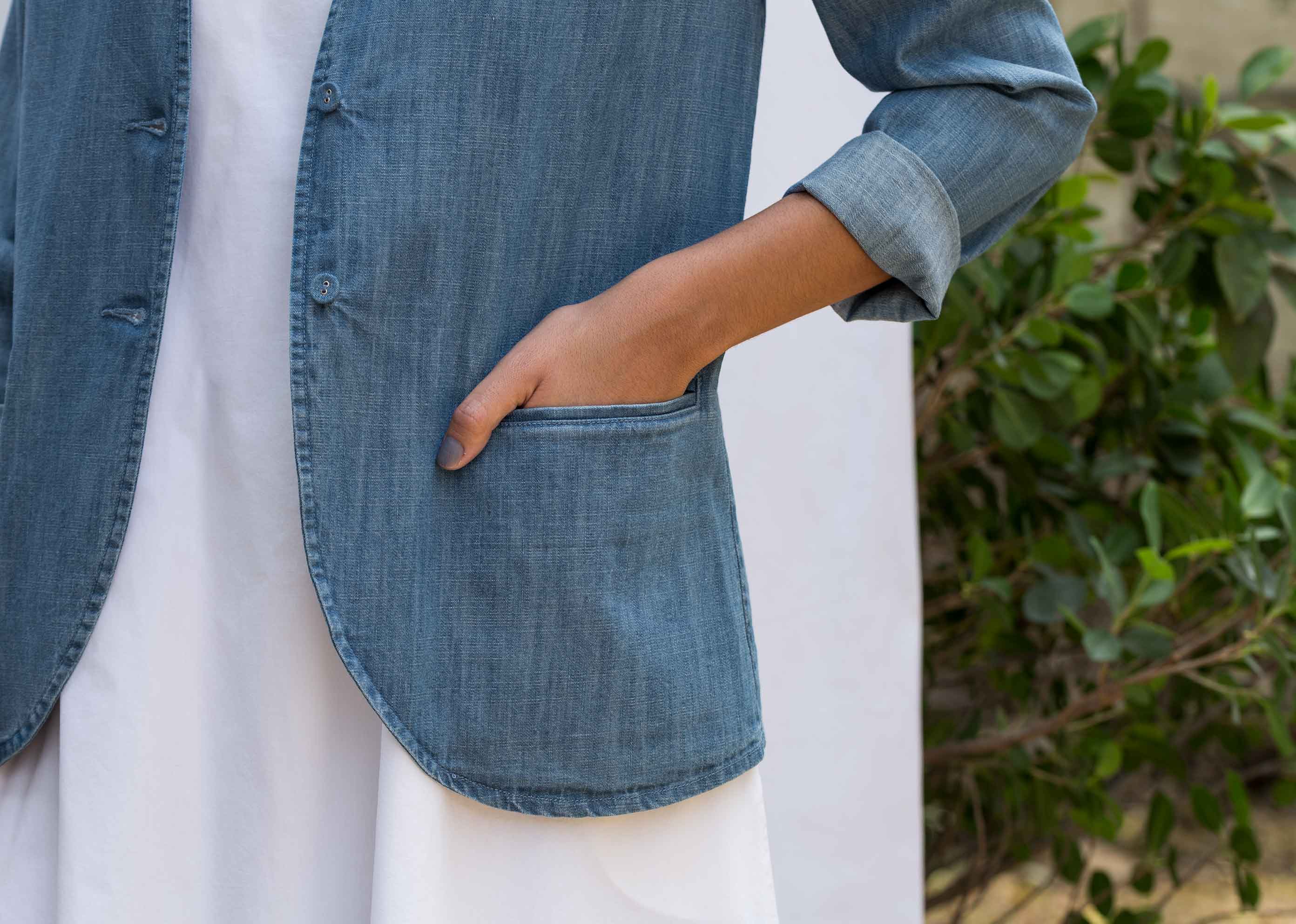 Mandarin Collar Jacket - Denim