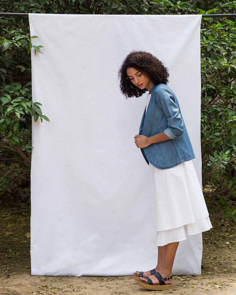 Mandarin Collar Jacket - Denim