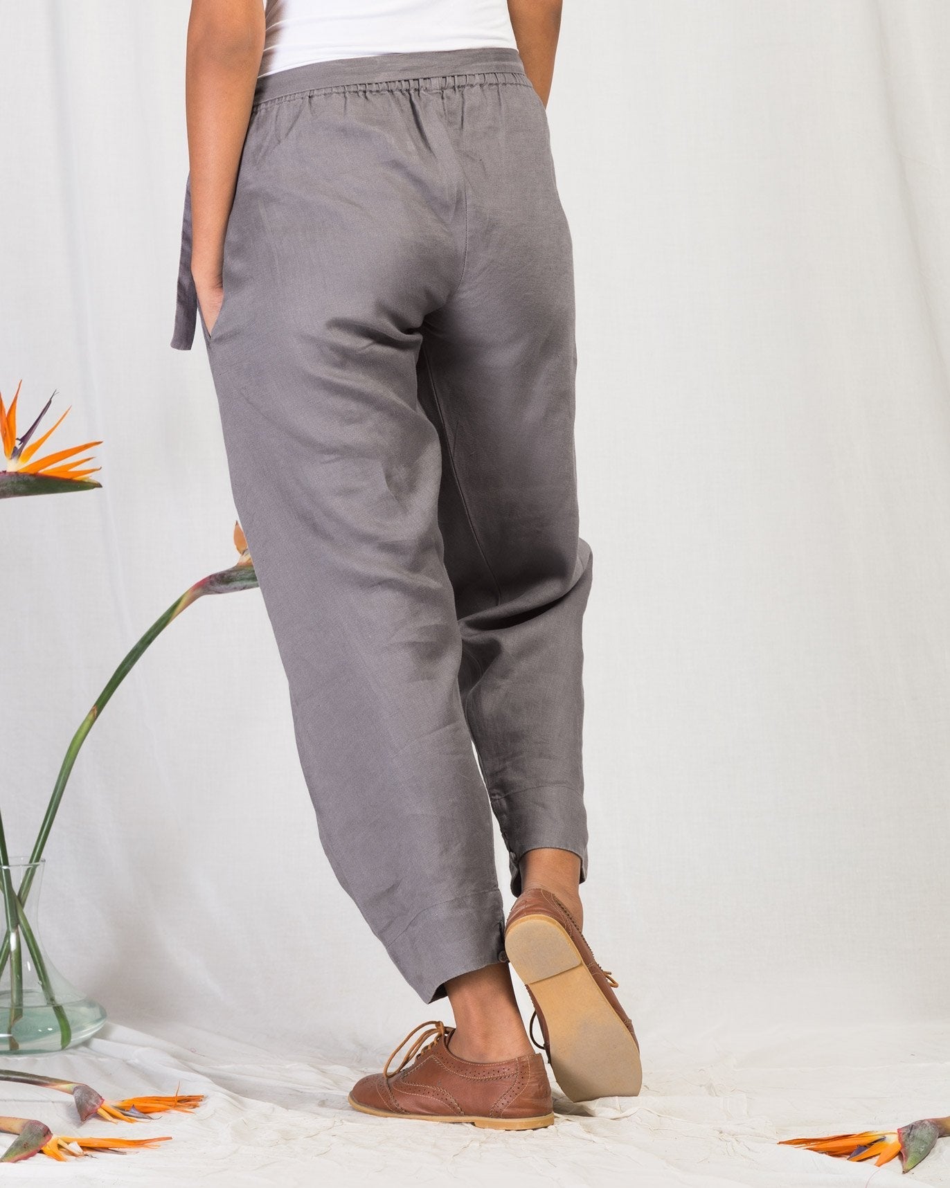 Overlap Tie Pants - Grey