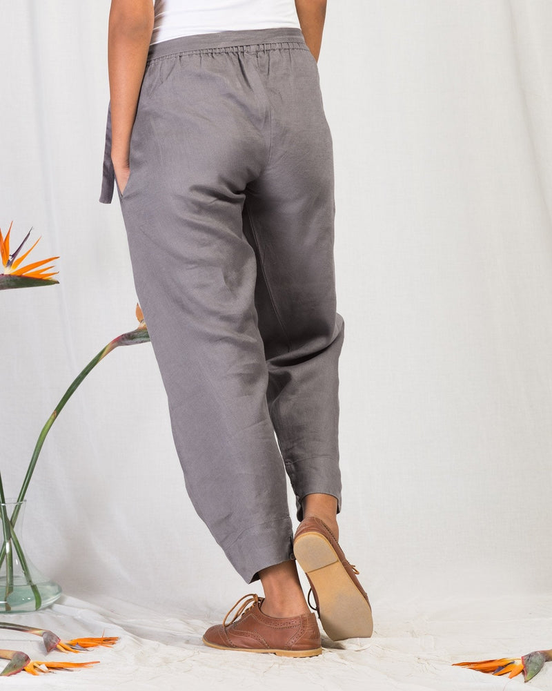 Overlap Tie Pants - Grey