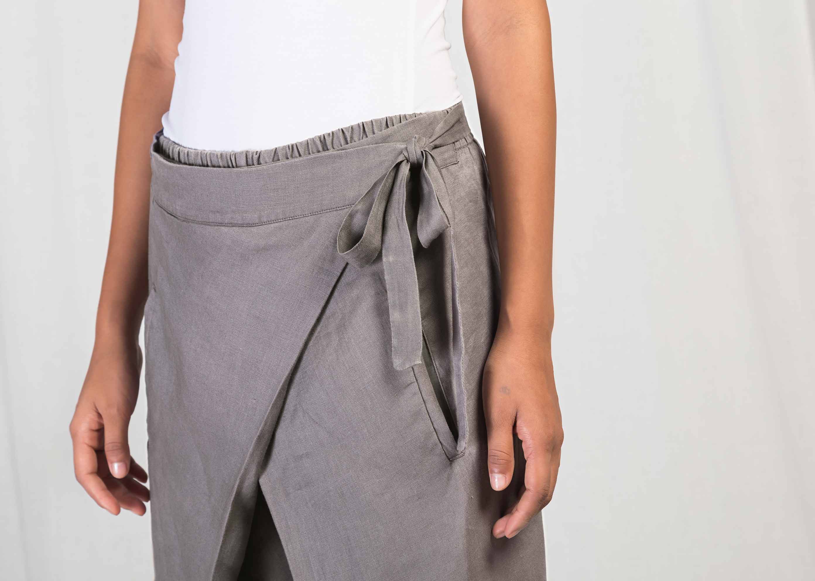 Overlap Tie Pants - Grey