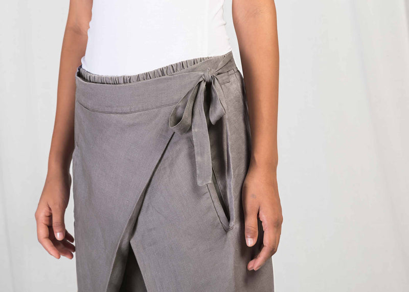 Overlap Tie Pants - Grey