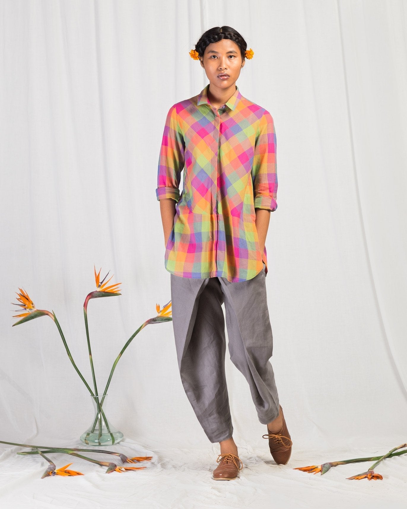 Overlap Tie Pants - Grey