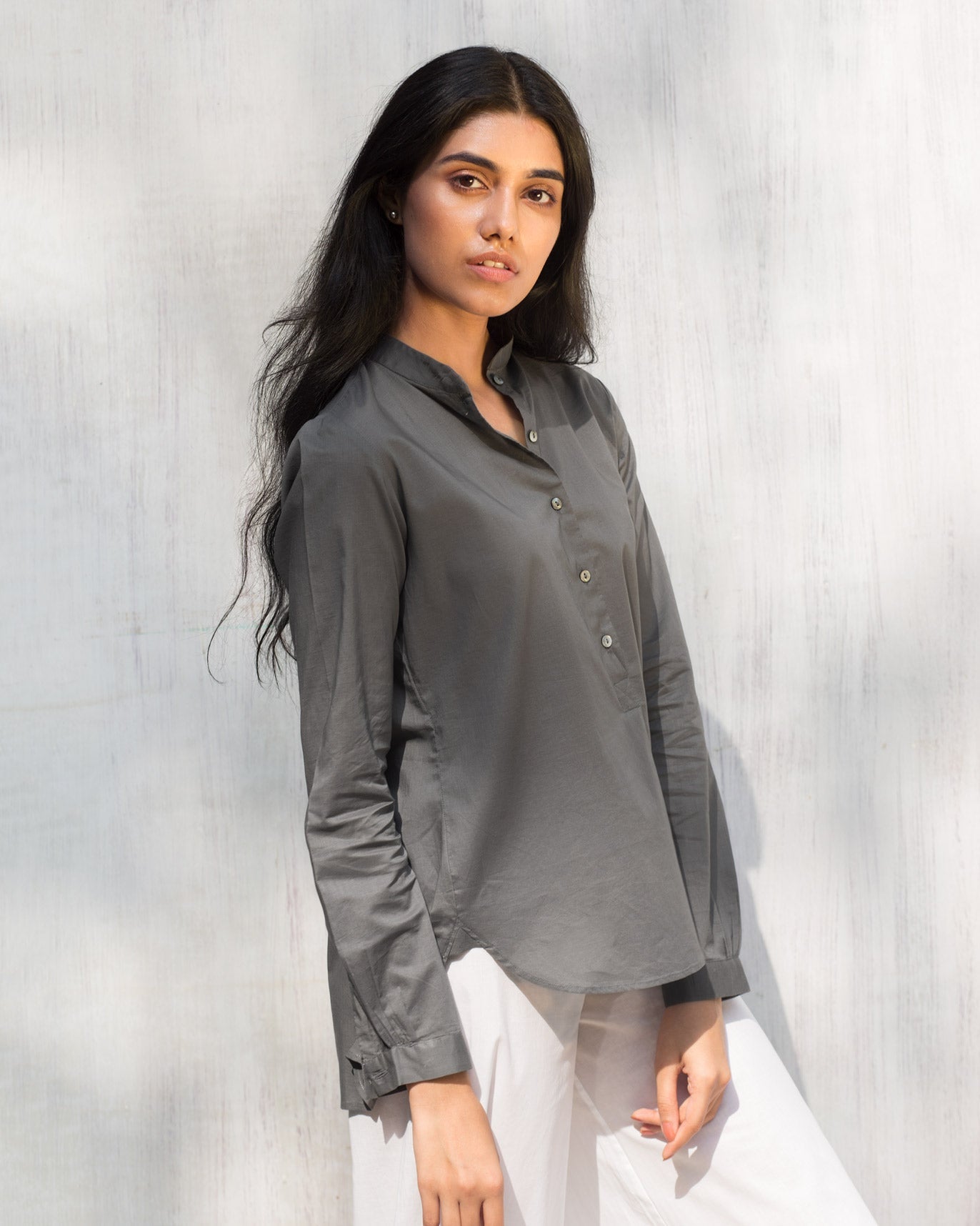 Mandarin Collar Top - Grey