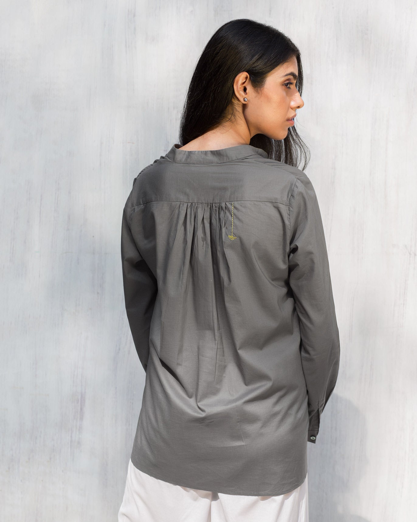 Mandarin Collar Top - Grey