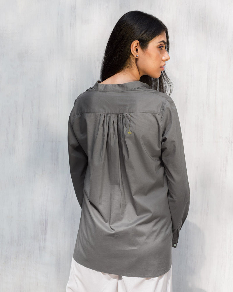 Mandarin Collar Top - Grey