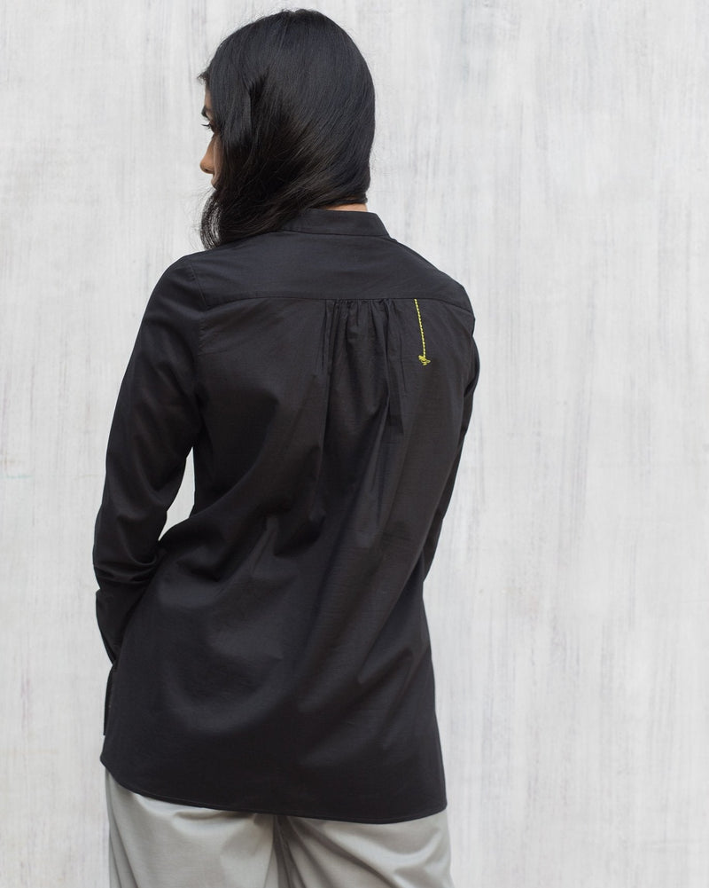 Mandarin Collar Top - Black