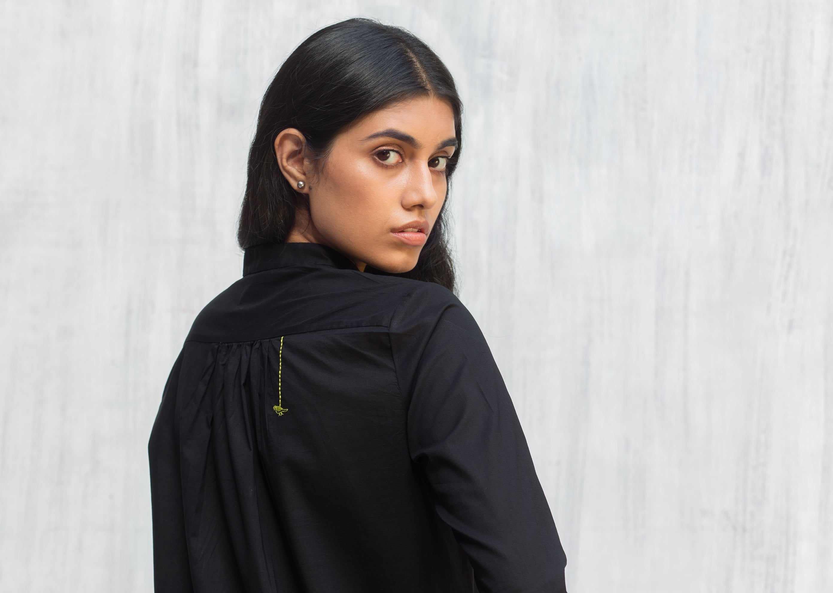 Mandarin Collar Top - Black