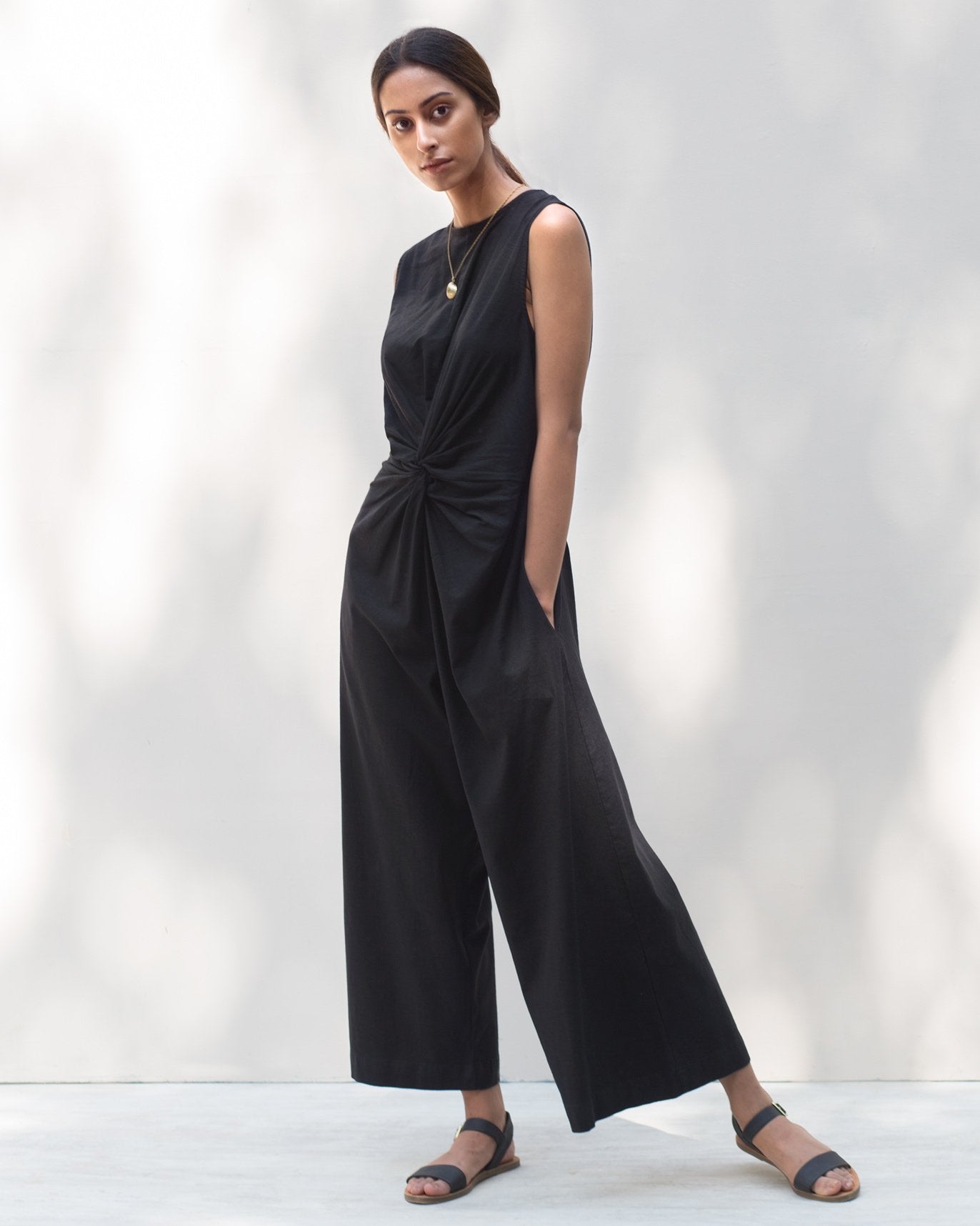 Front Knot Jumpsuit - Black