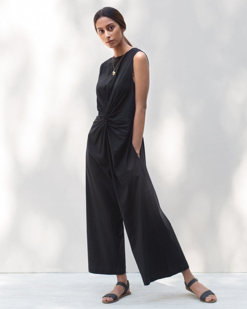 Front Knot Jumpsuit - Black